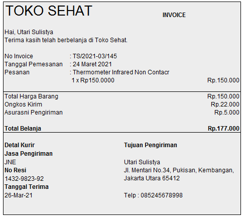 Contoh Invoice Toko Online (Email)