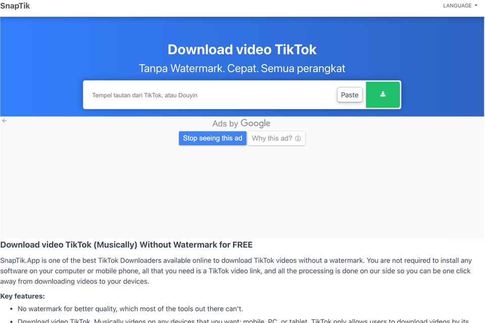 Cara Download Video Tiktok Tanpa Watermark seraya Snaptik