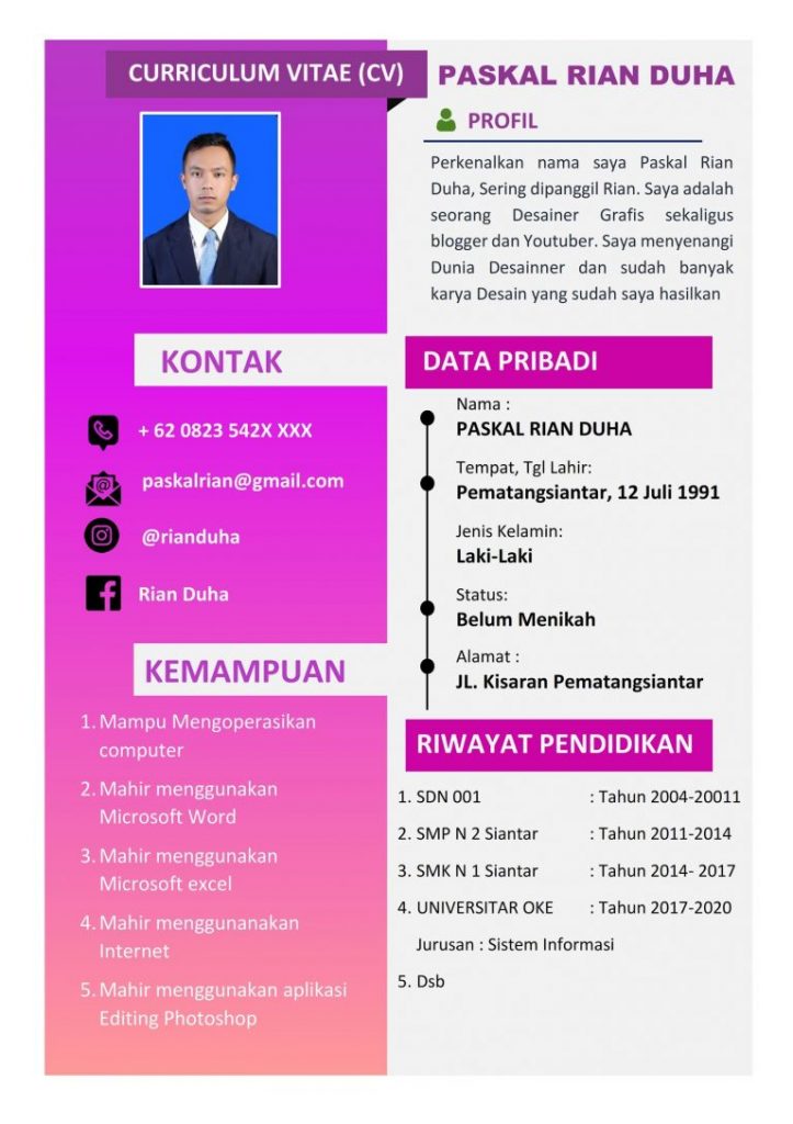 Contoh CV Fresh Graduate Tanpa Pengalaman Kerja