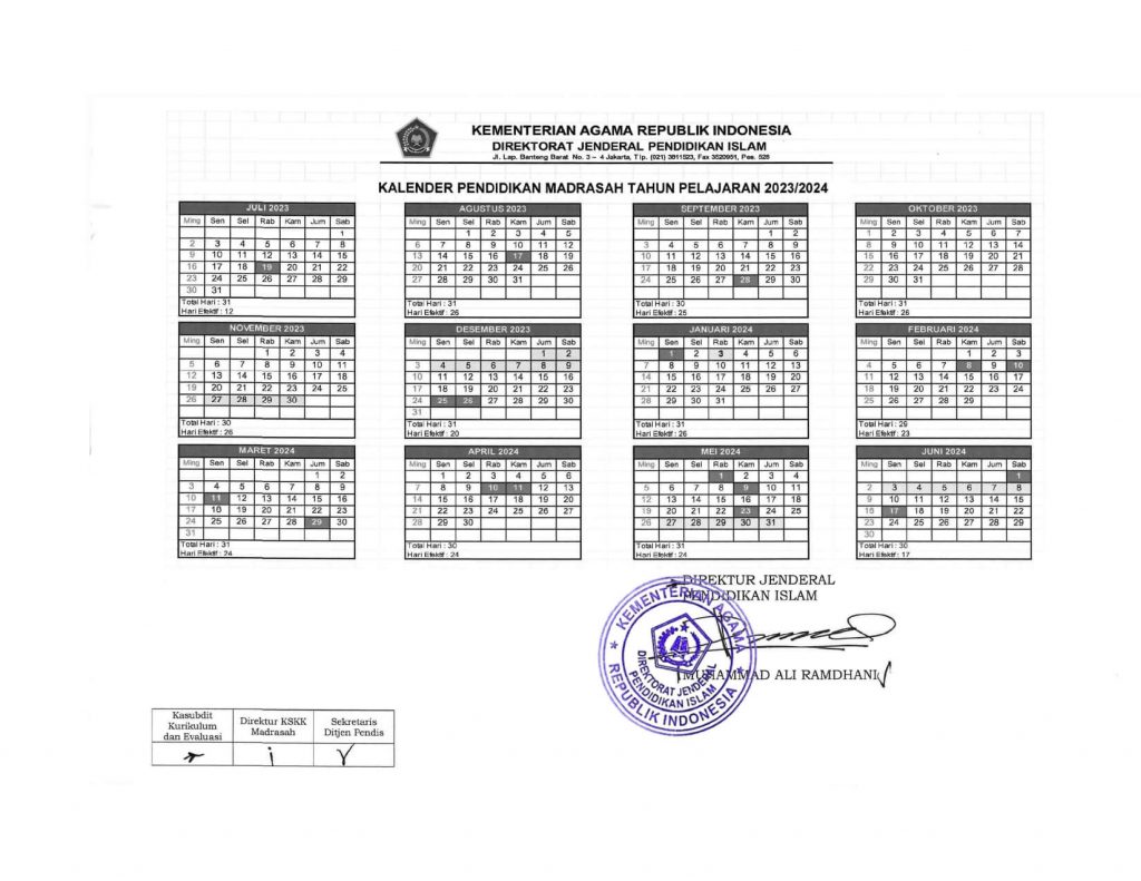 Kalender Pendidikan Madrasah Lengkap Tahun 2023/2024