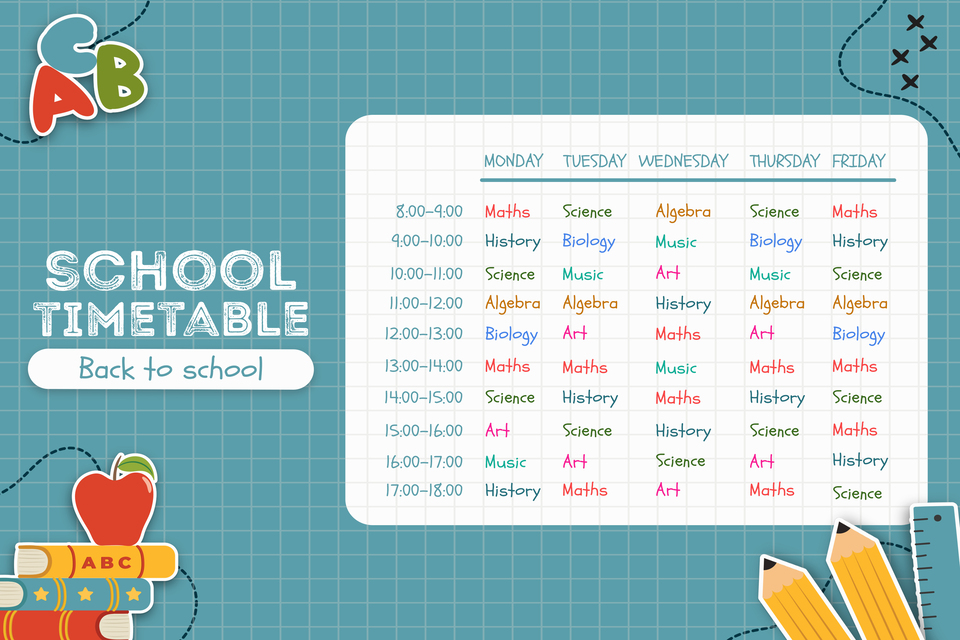 8 Template Jadwal Mata Pelajaran Aesthetic dan Kreatif Senin – Sabtu