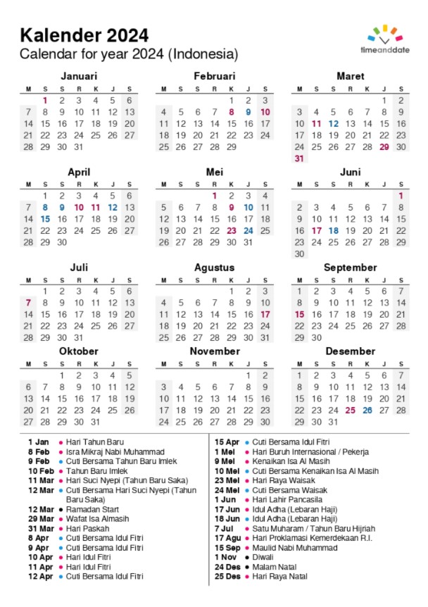 Kalender 2024 lengkap hari libur dan hijriah