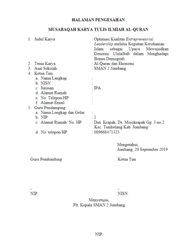 6 Contoh Lembar Pengesahan Proposal Laporan Kegiatan Penelitian