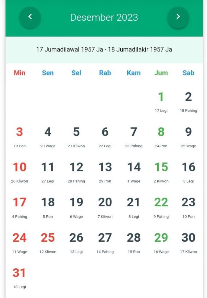 Bulan Desember dalam Kalender Jawa 2023