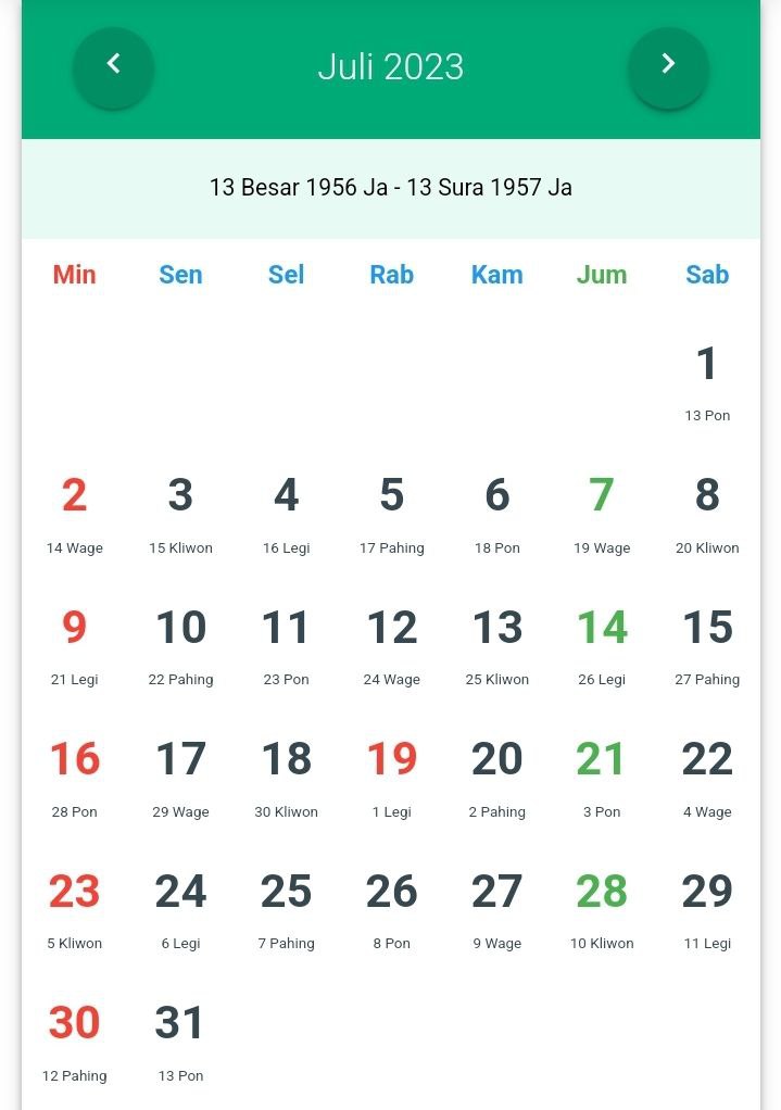 Bulan Juli dalam Kalender Jawa 2023