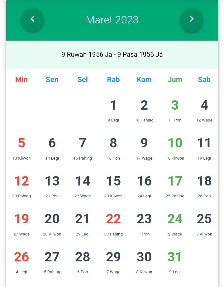 Bulan Maret dalam Almanak Jawa 2023