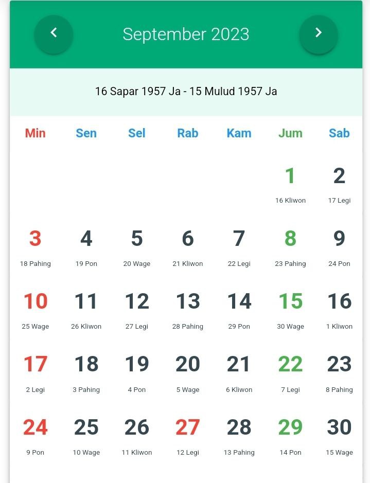 Bulan September dalam Kalender Jawa 2023