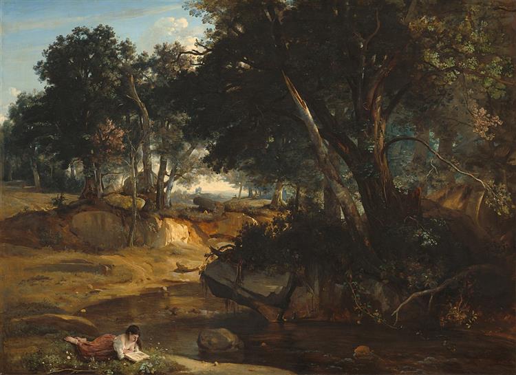 contoh lukisan naturalisme View of the Forest of Fontainebleau 1830 - Jean-Baptiste-Camille Corot