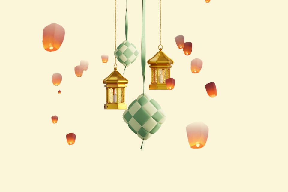 Background Spesial Idulfitri Ketupat dan Lampion