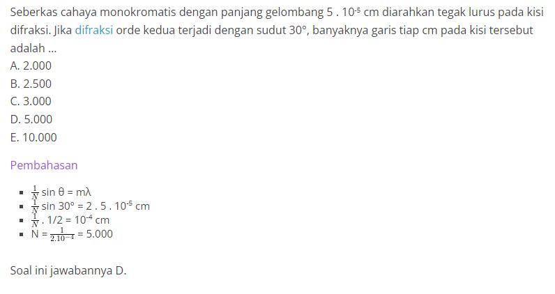 Kumpulan Contoh Soal Gelombang Cahaya SMA Kelas 11 dan Pembahasannya Lengkap