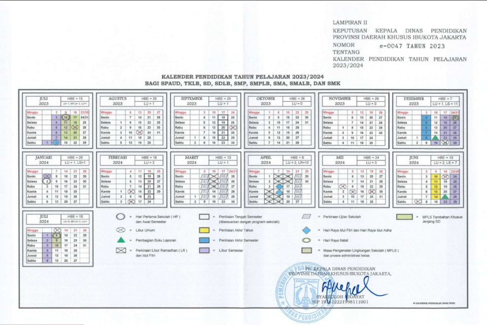 Kalender Pendidikan 2023/2024 DKI Jakarta Semua Jenjang SD, SMP, SMA, dan SMK 
