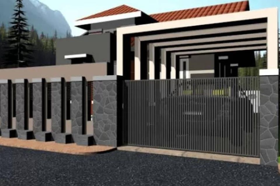 contoh pagar rumah dengan batu alam minimalis