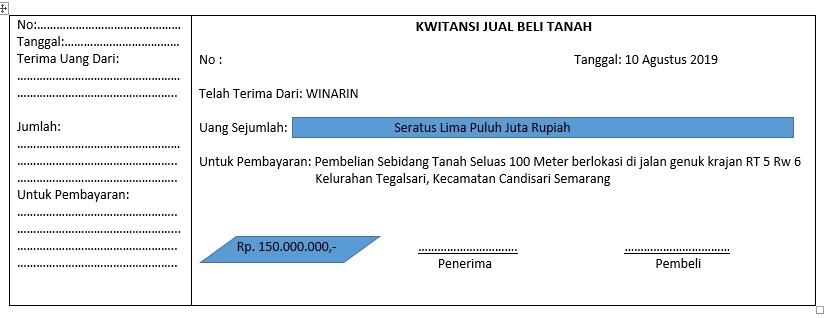 Contoh Kwitansi Pembayaran Jual Beli