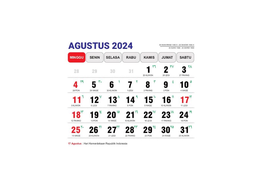 Kalender 2024 Lengkap dengan Tanggal Merah Libur Nasional