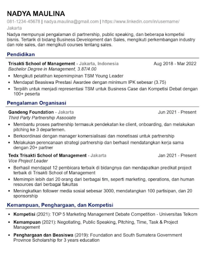 Contoh CV Fresh Graduate Tanpa Pengalaman