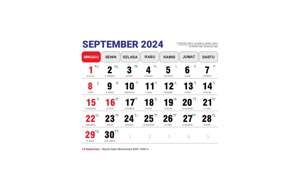 Kalender 2024 Lengkap dengan Tanggal Merah Libur Nasional