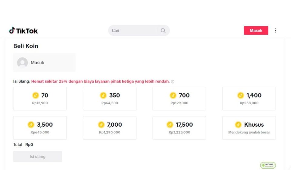 Cara Top Up Beli Koin TikTok