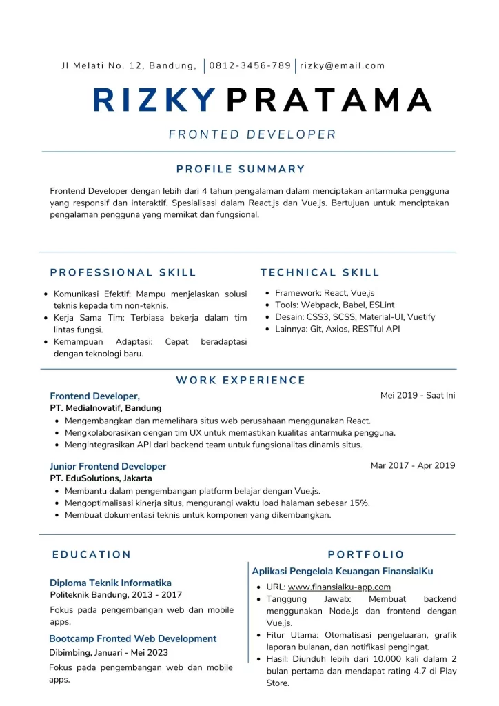 Contoh CV Web Developer