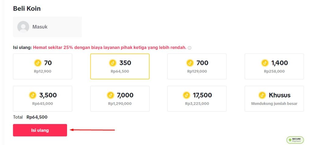 klik isi ulang koin tiktok