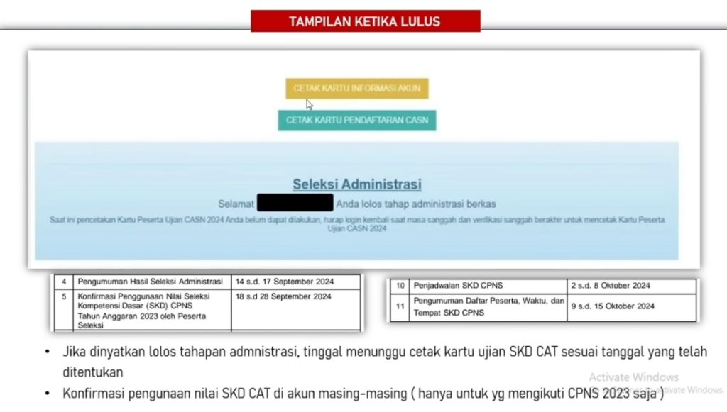 Contoh Pengumuman Hasil Seleksi Administrasi CPNS 2024 untuk yang lolos