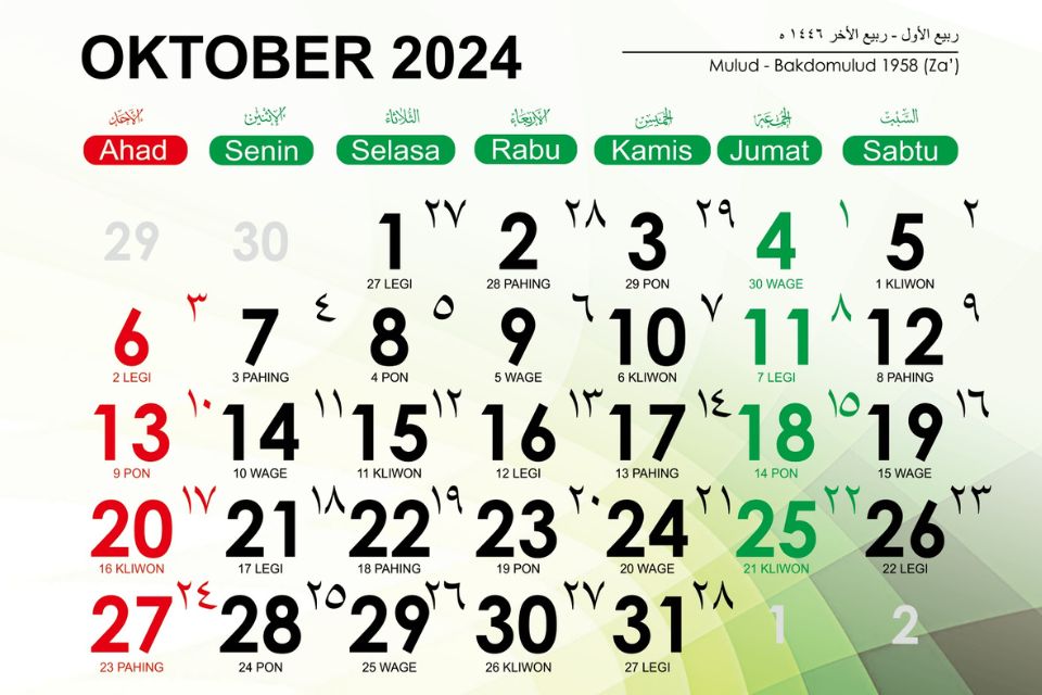 Kalender Oktober