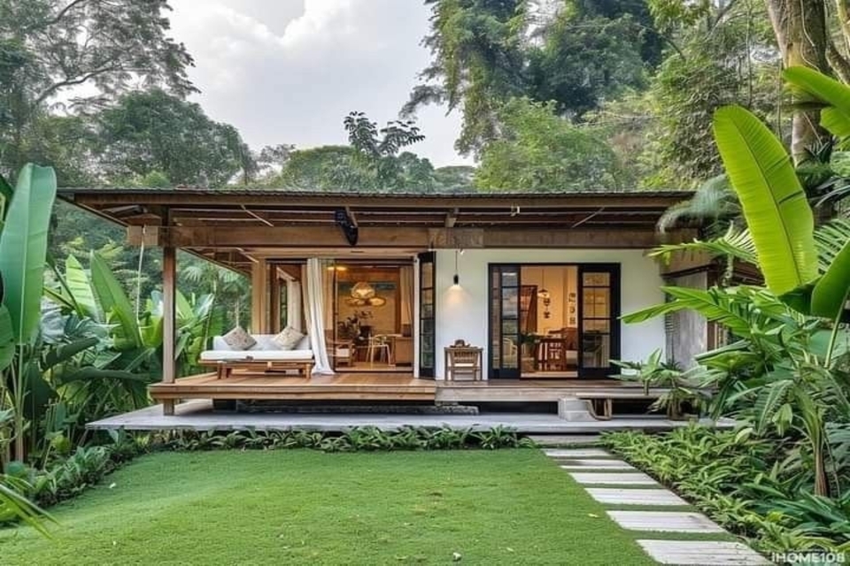 model teras depan rumah panjang ke samping