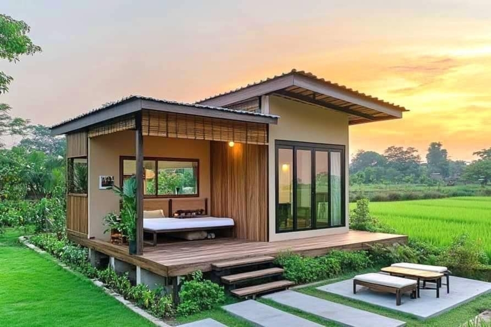 model teras depan rumah panjang ke samping