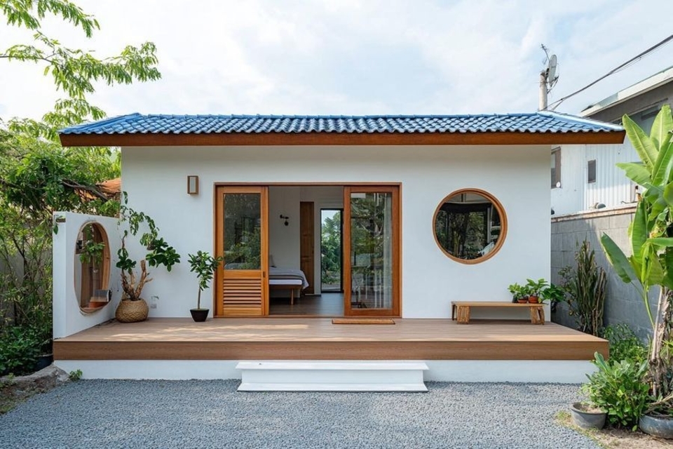model teras depan rumah panjang ke samping
