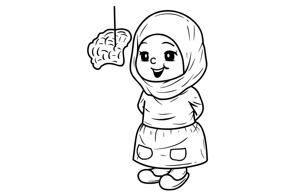 anak perempuan berkerudung sedang mengikuti lomba makan kerupuk