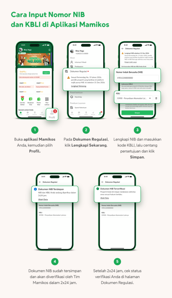 Cara Input Nomor NIB dan KBLI di Aplikasi Mamikos